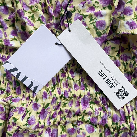 🌼 ZARA BOHO YELLOW PURPLE FLORAL RUFFLE BUTTERFLY SLEEVE CROP TOP! - Picture 8 of 11